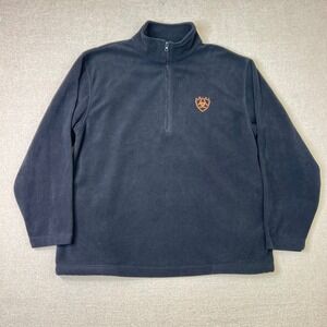 Ariat Mens XXL Black Fleece Quarter Zip Pullover Jacket Orange Logo Mock Neck